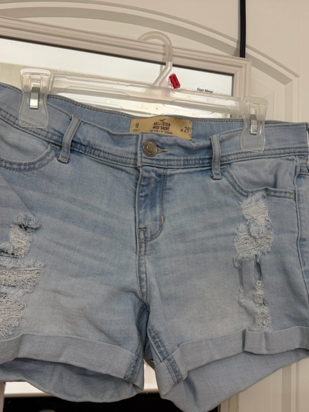 Hollister Light Wash Distressed Cuffed Denim Shorts
